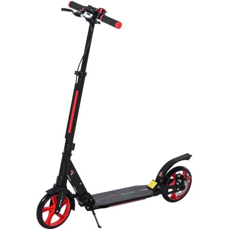 HOMCOM Trottinette Pliable Adulte Béquille Frein Disque Arrière Hauteur Guidon Réglable 3 Niv. Alu. ABS Rouge Noir - Rouge 3 HOMCOM Trottinette Pliable Adulte Béquille Frein Disque Arrière Hauteur Guidon Réglable 3 Niv. Alu. ABS Rouge Noir - Rouge