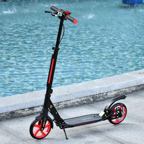 HOMCOM Trottinette Pliable Adulte Béquille Frein Disque Arrière Hauteur Guidon Réglable 3 Niv. Alu. ABS Rouge Noir - Rouge 4 HOMCOM Trottinette Pliable Adulte Béquille Frein Disque Arrière Hauteur Guidon Réglable 3 Niv. Alu. ABS Rouge Noir - Rouge – Image 2