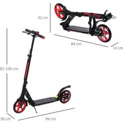HOMCOM Trottinette Pliable Adulte Béquille Frein Disque Arrière Hauteur Guidon Réglable 3 Niv. Alu. ABS Rouge Noir - Rouge 9 HOMCOM Trottinette Pliable Adulte Béquille Frein Disque Arrière Hauteur Guidon Réglable 3 Niv. Alu. ABS Rouge Noir - Rouge -France HOMCOM Soldes 2022 31121110 3