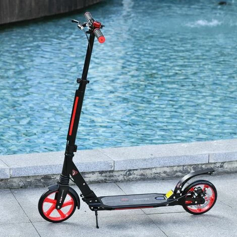 HOMCOM Trottinette Pliable Adulte Béquille Frein Disque Arrière Hauteur Guidon Réglable 3 Niv. Alu. ABS Rouge Noir - Rouge 6 HOMCOM Trottinette Pliable Adulte Béquille Frein Disque Arrière Hauteur Guidon Réglable 3 Niv. Alu. ABS Rouge Noir - Rouge – Image 4