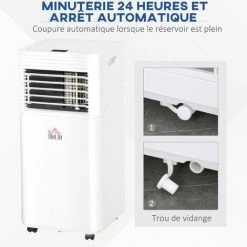 HOMCOM Climatiseur Portable 10.000 BTU/h - Ventilateur, Déshumidificateur - Réfrigérant Naturel R290 - Télécommande - Débit D'air 360 M³/h - Blanc 11 HOMCOM Climatiseur Portable 10.000 BTU/h - Ventilateur, Déshumidificateur - Réfrigérant Naturel R290 - Télécommande - Débit D'air 360 M³/h - Blanc -France HOMCOM Soldes 2022 31135107 5