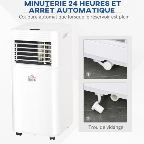 HOMCOM Climatiseur Portable 10.000 BTU/h - Ventilateur, Déshumidificateur - Réfrigérant Naturel R290 - Télécommande - Débit D'air 360 M³/h - Blanc 7 HOMCOM Climatiseur Portable 10.000 BTU/h - Ventilateur, Déshumidificateur - Réfrigérant Naturel R290 - Télécommande - Débit D'air 360 M³/h - Blanc – Image 5