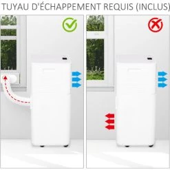 HOMCOM Climatiseur Portable 9.000 BTU/h - Ventilateur, Déshumidificateur - Réfrigérant Naturel R290 - Télécommande - Débit D'air 360 M³/h - Blanc -France HOMCOM Soldes 2022 31135111 4