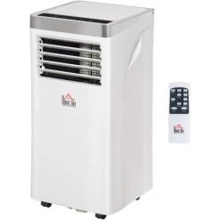 HOMCOM Climatiseur Portable 9.000 BTU/h - Ventilateur, Déshumidificateur - Réfrigérant Naturel R290 - Télécommande - Débit D'air 360 M³/h - Blanc