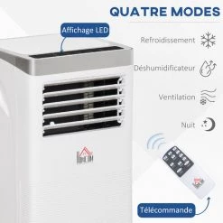 HOMCOM Climatiseur Portable 9.000 BTU/h - Ventilateur, Déshumidificateur - Réfrigérant Naturel R290 - Télécommande - Débit D'air 360 M³/h - Blanc 10 HOMCOM Climatiseur Portable 9.000 BTU/h - Ventilateur, Déshumidificateur - Réfrigérant Naturel R290 - Télécommande - Débit D'air 360 M³/h - Blanc -France HOMCOM Soldes 2022 31135218 4