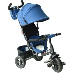 HOMCOM Tricycle Enfants évolutif Canne Et Pare-soleil Pliable Amovible Sacoche Et Panier 102 X 49l X 102 Cm Acier Bleu