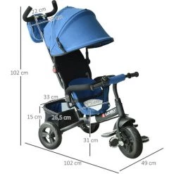 HOMCOM Tricycle Enfants évolutif Canne Et Pare-soleil Pliable Amovible Sacoche Et Panier 102 X 49l X 102 Cm Acier Bleu -France HOMCOM Soldes 2022 31805520 3