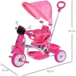 HOMCOM Tricycle Enfants évolutif Canne, Pare-soleil Pliable Amovible Effets Lumineux Sonores Métal Blanc PP Rose - Rose 9 HOMCOM Tricycle Enfants évolutif Canne, Pare-soleil Pliable Amovible Effets Lumineux Sonores Métal Blanc PP Rose - Rose -France HOMCOM Soldes 2022 31805535 3