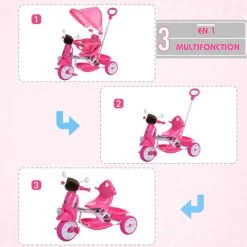 HOMCOM Tricycle Enfants évolutif Canne, Pare-soleil Pliable Amovible Effets Lumineux Sonores Métal Blanc PP Rose - Rose 10 HOMCOM Tricycle Enfants évolutif Canne, Pare-soleil Pliable Amovible Effets Lumineux Sonores Métal Blanc PP Rose - Rose -France HOMCOM Soldes 2022 31805535 4