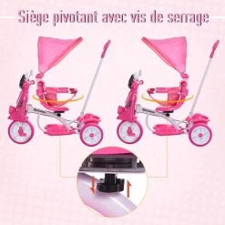 HOMCOM Tricycle Enfants évolutif Canne, Pare-soleil Pliable Amovible Effets Lumineux Sonores Métal Blanc PP Rose - Rose 11 HOMCOM Tricycle Enfants évolutif Canne, Pare-soleil Pliable Amovible Effets Lumineux Sonores Métal Blanc PP Rose - Rose -France HOMCOM Soldes 2022 31805535 5