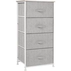 HOMCOM Chiffonnier Meuble De Rangement Dim. 45L X 30l X 92H Cm 4 Tiroirs Non-tissés Gris Structure Métal Blanc Plateau MDF Bois Clair - Gris