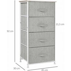 HOMCOM Chiffonnier Meuble De Rangement Dim. 45L X 30l X 92H Cm 4 Tiroirs Non-tissés Gris Structure Métal Blanc Plateau MDF Bois Clair - Gris -France HOMCOM Soldes 2022 31931627 3