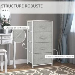 HOMCOM Chiffonnier Meuble De Rangement Dim. 45L X 30l X 92H Cm 4 Tiroirs Non-tissés Gris Structure Métal Blanc Plateau MDF Bois Clair - Gris -France HOMCOM Soldes 2022 31931627 5