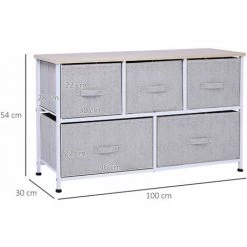 HOMCOM Commode Meuble De Rangement Dim. 100L X 30l X 54H Cm 5 Tiroirs Non-tissés Gris Structure Métal Blanc Plateau MDF Bois Clair - Gris -France HOMCOM Soldes 2022 31931636 3