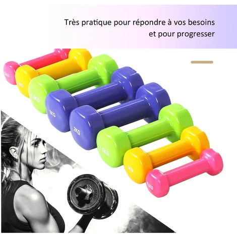 HOMCOM Ensemble D'haltères Courtes Total 10 Kg - Paires De 0,5/1/1,5/2 Kg Avec Malette - Entraînement Musculaire & Haltérophilie - Métal PU Multicolore 7 HOMCOM Ensemble D'haltères Courtes Total 10 Kg - Paires De 0,5/1/1,5/2 Kg Avec Malette - Entraînement Musculaire & Haltérophilie - Métal PU Multicolore – Image 5
