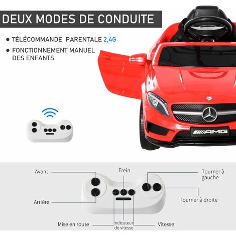 HOMCOM Voiture Véhicule électrique Enfant 6 V 7 Km/h Max. Télécommande Effets Sonores + Lumineux Mercedes GLA AMG Rouge 7 HOMCOM Voiture Véhicule électrique Enfant 6 V 7 Km/h Max. Télécommande Effets Sonores + Lumineux Mercedes GLA AMG Rouge – Image 5