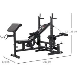 HOMCOM Banc De Musculation Multifonction Réglable - Pupitre à Biceps, Repose Barre Curl, Poignées à Dips, Module Extension Bras Jambes, Résistance Horizontale - Acier Noir - Noir -France HOMCOM Soldes 2022 32126925 3