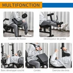 HOMCOM Banc De Musculation Multifonction Réglable - Pupitre à Biceps, Repose Barre Curl, Poignées à Dips, Module Extension Bras Jambes, Résistance Horizontale - Acier Noir - Noir -France HOMCOM Soldes 2022 32126925 4