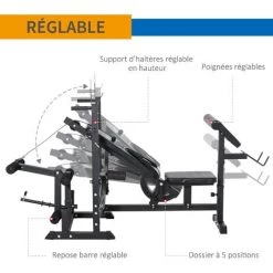 HOMCOM Banc De Musculation Multifonction Réglable - Pupitre à Biceps, Repose Barre Curl, Poignées à Dips, Module Extension Bras Jambes, Résistance Horizontale - Acier Noir - Noir -France HOMCOM Soldes 2022 32126925 5