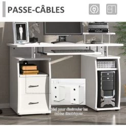 HOMCOM Bureau Informatique Multimédia Multi-rangements 120L X 55l X 85H Cm Panneaux Particules Blanc - Blanc -France HOMCOM Soldes 2022 32161454 5