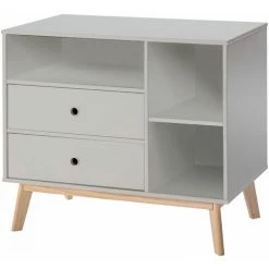 HOMCOM Commode 2 Tiroirs 3 Niches Pour Enfant Dim. 90L X 50,8l X 80,1H Cm MDF Gris Bois Massif Pin - Gris