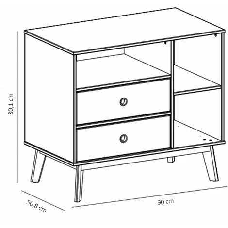 HOMCOM Commode 2 Tiroirs 3 Niches Pour Enfant Dim. 90L X 50,8l X 80,1H Cm MDF Gris Bois Massif Pin - Gris 5 HOMCOM Commode 2 Tiroirs 3 Niches Pour Enfant Dim. 90L X 50,8l X 80,1H Cm MDF Gris Bois Massif Pin - Gris – Image 3