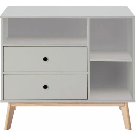 HOMCOM Commode 2 Tiroirs 3 Niches Pour Enfant Dim. 90L X 50,8l X 80,1H Cm MDF Gris Bois Massif Pin - Gris 6 HOMCOM Commode 2 Tiroirs 3 Niches Pour Enfant Dim. 90L X 50,8l X 80,1H Cm MDF Gris Bois Massif Pin - Gris – Image 4