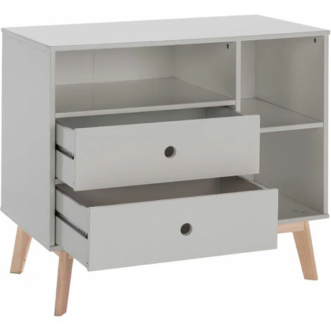 HOMCOM Commode 2 Tiroirs 3 Niches Pour Enfant Dim. 90L X 50,8l X 80,1H Cm MDF Gris Bois Massif Pin - Gris 7 HOMCOM Commode 2 Tiroirs 3 Niches Pour Enfant Dim. 90L X 50,8l X 80,1H Cm MDF Gris Bois Massif Pin - Gris – Image 5