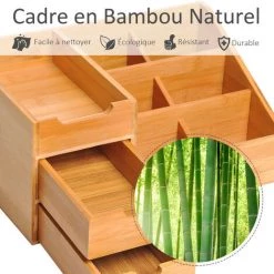 HOMCOM Boite De Rangement De Bureau - Organiseur De Bureau - 7 Compartiments, 2 Tiroirs - Bambou Verni - Marron -France HOMCOM Soldes 2022 32477618 5