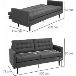 HOMCOM Canapé Convertible 2 Places Design Contemporain Dossier Inclinable Indépendamment 3 Positions Lin Gris - Gris -France HOMCOM Soldes 2022 32477644 3