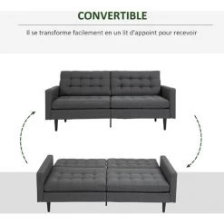 HOMCOM Canapé Convertible 2 Places Design Contemporain Dossier Inclinable Indépendamment 3 Positions Lin Gris - Gris -France HOMCOM Soldes 2022 32477644 5