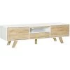 HOMCOM Meuble TV Bas Sur Pied Style Scandinave 2 Portes Niche Tiroir MDF Blanc Aspect Chêne Clair - Blanc -France HOMCOM Soldes 2022 32477682 1