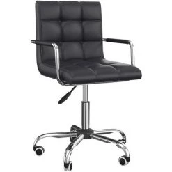 HOMCOM Chaise De Bureau Fauteuil Manager Pivotant Hauteur Réglable Revêtement Synthétique Capitonné Noir