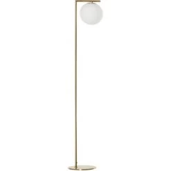 HOMCOM Lampadaire Design Néo-rétro Globe En Verre Blanc Opaque Max. 40 W Métal Doré