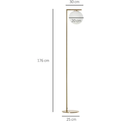 HOMCOM Lampadaire Design Néo-rétro Globe En Verre Blanc Opaque Max. 40 W Métal Doré 5 HOMCOM Lampadaire Design Néo-rétro Globe En Verre Blanc Opaque Max. 40 W Métal Doré – Image 3