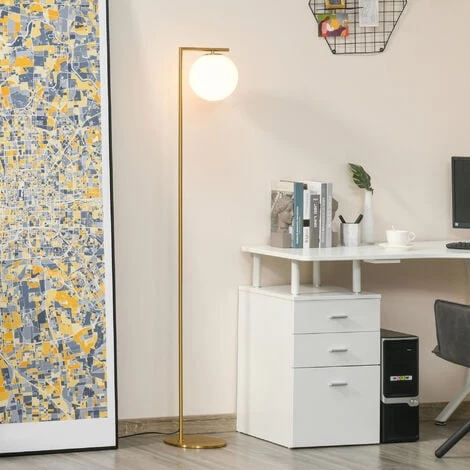 HOMCOM Lampadaire Design Néo-rétro Globe En Verre Blanc Opaque Max. 40 W Métal Doré 7 HOMCOM Lampadaire Design Néo-rétro Globe En Verre Blanc Opaque Max. 40 W Métal Doré – Image 5
