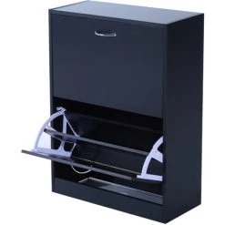 HOMCOM Meuble à Chaussures Double Compartiment à Bascule 60L X 24l X 80H Cm Panneaux De Particules Noir - Noir -France HOMCOM Soldes 2022 3294167 3