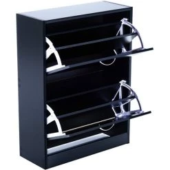 HOMCOM Meuble à Chaussures Double Compartiment à Bascule 60L X 24l X 80H Cm Panneaux De Particules Noir - Noir -France HOMCOM Soldes 2022 3294167 5