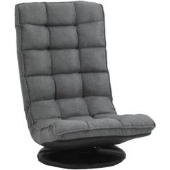 HOMCOM Fauteuil Lounge Design Capitonné Inclinaison Dossier Et Tétière Réglable Pivotant 360° Revêtement Lin Gris Chiné - Gris