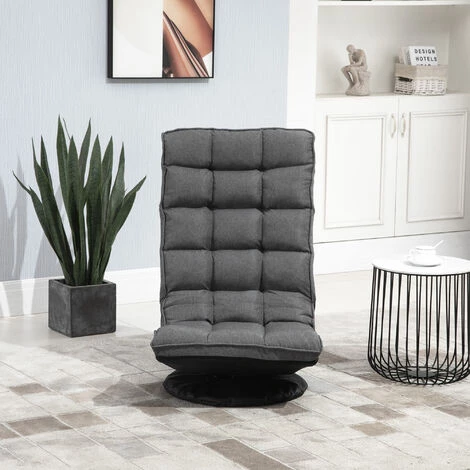 HOMCOM Fauteuil Lounge Design Capitonné Inclinaison Dossier Et Tétière Réglable Pivotant 360° Revêtement Lin Gris Chiné - Gris 4 HOMCOM Fauteuil Lounge Design Capitonné Inclinaison Dossier Et Tétière Réglable Pivotant 360° Revêtement Lin Gris Chiné - Gris â Image 2
