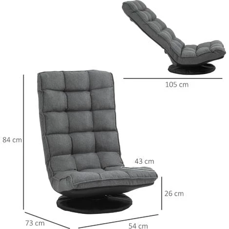 HOMCOM Fauteuil Lounge Design Capitonné Inclinaison Dossier Et Tétière Réglable Pivotant 360° Revêtement Lin Gris Chiné - Gris 5 HOMCOM Fauteuil Lounge Design Capitonné Inclinaison Dossier Et Tétière Réglable Pivotant 360° Revêtement Lin Gris Chiné - Gris â Image 3