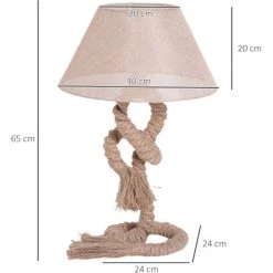 HOMCOM Lampe De Table - Lampe à Poser Style Marin - Ø 40 X 65H Cm - Abat-jour PVC Revêtement Lin Beige - Beige -France HOMCOM Soldes 2022 33442144 3