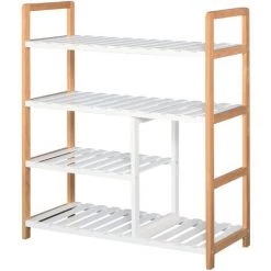 HOMCOM Etagère à Chaussures - étagère De Rangement - Meuble Chaussures 4 Niveaux Bois De Pin étagères à Lattes MDF Blanc
