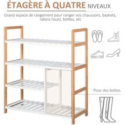 HOMCOM Etagère à Chaussures - étagère De Rangement - Meuble Chaussures 4 Niveaux Bois De Pin étagères à Lattes MDF Blanc 10 HOMCOM Etagère à Chaussures - étagère De Rangement - Meuble Chaussures 4 Niveaux Bois De Pin étagères à Lattes MDF Blanc -France HOMCOM Soldes 2022 33501977 4