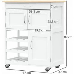 HOMCOM Desserte De Cuisine Multi Rangements 2 Placards Tiroir Casier 9 Bouteilles MDF Blanc Plateau Bois Caoutchouc -France HOMCOM Soldes 2022 33530784 3