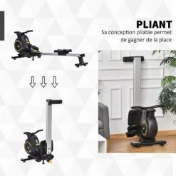 HOMCOM Rameur D'appartement Pliable - 8 Niveaux De Résistance Magnétique - écran LCD Multifonction - Acier Alu. ABS Noir Jaune - Noir -France HOMCOM Soldes 2022 33713500 4