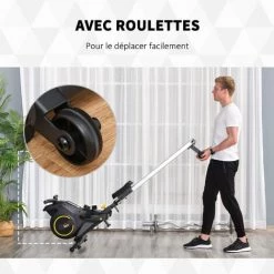 HOMCOM Rameur D'appartement Pliable - 8 Niveaux De Résistance Magnétique - écran LCD Multifonction - Acier Alu. ABS Noir Jaune - Noir -France HOMCOM Soldes 2022 33713500 5