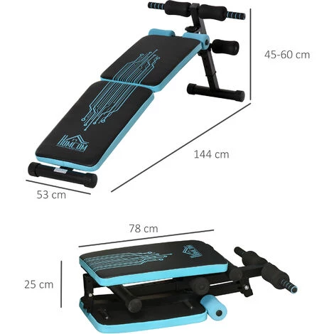 HOMCOM Banc De Musculation Pliable Banc Abdominaux Hauteur Réglable 4 Positions Dim. 144L X 53l X 45-60H Cm Bleu Noir 5 HOMCOM Banc De Musculation Pliable Banc Abdominaux Hauteur Réglable 4 Positions Dim. 144L X 53l X 45-60H Cm Bleu Noir – Image 3