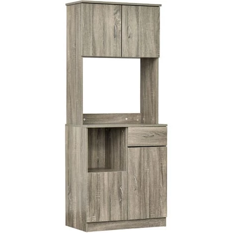 HOMCOM Armoire De Cuisine Multi-rangements 3 Placards 2 Niches Tiroir Panneaux Particules Classe E1 Aspect Chêne Gris - Gris 3 HOMCOM Armoire De Cuisine Multi-rangements 3 Placards 2 Niches Tiroir Panneaux Particules Classe E1 Aspect Chêne Gris - Gris