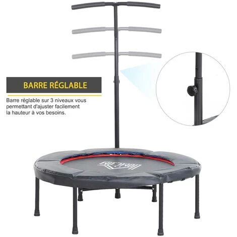 HOMCOM Trampoline De Fitness / Gymnastique Haute Performance Ø 100 Cm élastiques Bungee + Guidon Hauteur Réglable 116-132 Cm Noir - Noir 7 HOMCOM Trampoline De Fitness / Gymnastique Haute Performance Ø 100 Cm élastiques Bungee + Guidon Hauteur Réglable 116-132 Cm Noir - Noir – Image 5